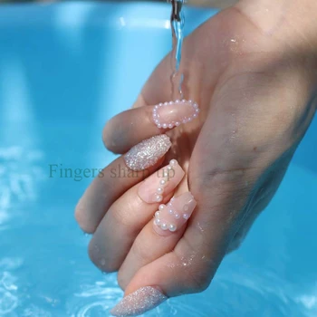 Najnoviji lažni nokti puni balerina za nokte 24 dizajna, puna kristala dijamanata i bisernom prahu W09