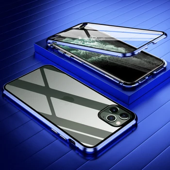 Kaljeno prozirno Staklo Magnetska Адсорбция Metalni Flip Torbica za mobitel Apple iPhone 11 Pro max 6 6s 7 8 Plus X XS XR MAX Stražnji poklopac