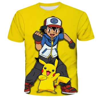 Majica sa kratkim pidžame Pikachu s 3D ispis, Dječji мультяшный Pokemon, Originalni Podataka, Moda, 2021 Dječji top s kratkim kratke hlače, t-Shirt od 3 do 14 t