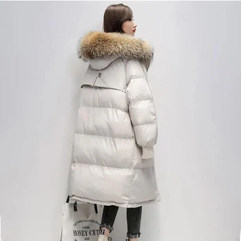 Toplo slobodna odjeća Ženski kaput Ženska zimska jakna sa pamučnom postavom Korejski stil Veliki krzna ovratnik s kapuljačom Duge tanke pamučne parkovi