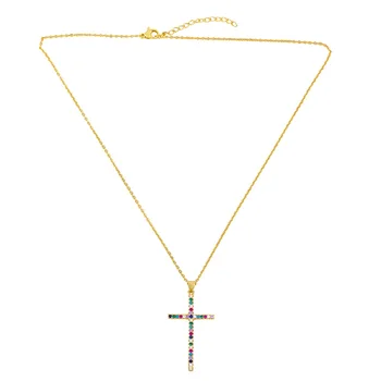 Bakra ogrlica sa blistava križem Za žene od prirodnih pozlaćena kubni cirkonij s kristalima Modni Vjerske ukras VNE141