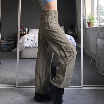 Berba hlače-teretni u stilu grunge za žene s velikim džepovima Traperica 90-ih godina u Retro stilu Svakodnevne hlače Ropa Fairycore Kpop E Girl Boggy Trkač