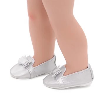 Nova Modna obuća za lutke 7,8 cm Srebrno glatka cipele za lutke ravnim cipelama s lukom Pogodan za 18-colne američke lutke i 1/3 lutke BDJ Bebe Reborn