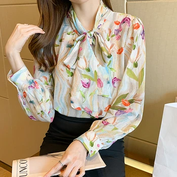 Svilene, ženske majice po cijeloj površini lala, Korejski ured dama, košulja na zakopčane, dugi rukav, Blusas Mujer De Moda, 2021, Verano, Camisas De Mujer