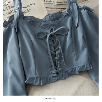 Seksi Vintage bluze u francuskom stilu, ženske majice s gola ramena, dugih rukava košulje, bluze, majice