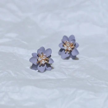 Stezaljke Za Uši Temperament Korejski Stil Ljeto Slatki Siva Malo Ljubičasto Cvijeće Biserne Naušnice-Isječke Bez Piercing