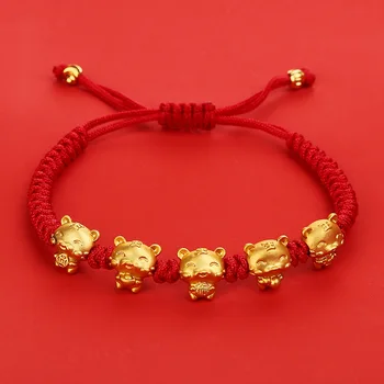 Modni Zlatna narukvica s Tiger za Lady Novogodišnji Poklon 2022 Kineski Zodijak narukvica Ženska pribor od konopa na ruci Narukvica za dame