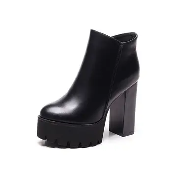 Trendi novi ženske čizme zatvarač sa strane na platformi, ženske cipele na debelom visoke potpetice, zima ženske cipele, crne cipele, gotička jesen
