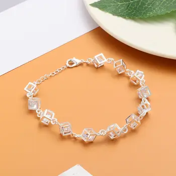 Modni kockice white Šarene narukvicu s dijamantima za žene i Muškarce Unisex Srebrni lanac za ruke Visoko Kvalitetne Svadbeni nakit Poklon