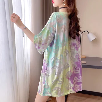 Ljetna duga majica za žene s okruglog izreza neonski tie-dye s kratkim rukavima slobodne svakodnevne šuplje Harajuku hip-hop top modne vanjska odjeća