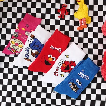 Crtani čarape za žene Ulica Sezam Elmo Cookie Monster Cosplay Čarape za djevojčice Zabavne Slatka čarape Pamuk Jesen Zima Proljeće Čarapa