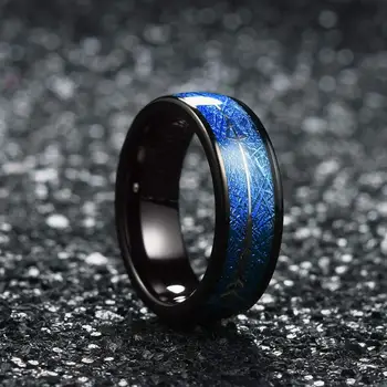 Moda 8 mm Crno Вольфрамовое Zaručnički Prsten od plavog karbida Prsten sa strelicom za muškarce Plavi Utor S kosim rubom Crno mat obećanje prsten