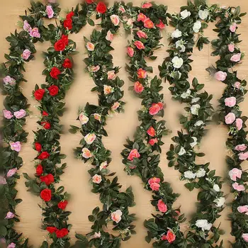 2X 11 boja Lažni Umjetna Svila Cvijet Ruže Lažni Ivy Vinova Гирлянда Viseće Cvijeće od vinove loze vjenčanje dekoracije za stranke novi