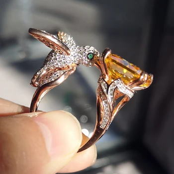 KQDANCE srebro 925 sterling sa zelenim kamenom Laboratorijske rubin esmeraldas citrin dijamant, Smaragd prsten s pticom Koktel Prstenje Za žene 2021
