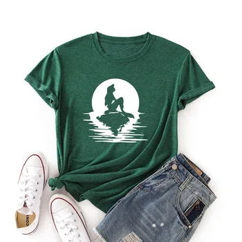 Ljetne ženske majice Sirena Pod Mjesečinom s grafičkim po cijeloj površini Majice Trendy s okruglog izreza Ženska odjeća kratkih rukava pamučne majice