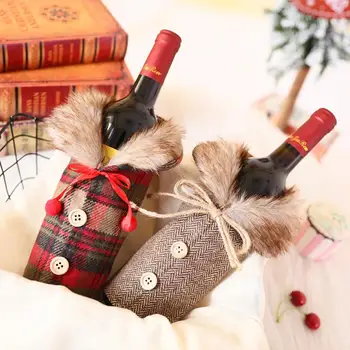 Božićno torba za vino Skup boca Crnog vina iz šatorsko platno s lukom s uzorkom Božićno poklopac boce vina Torbe za kućne zabave Božićni ukrasi