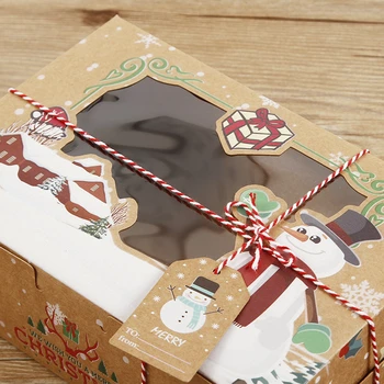12/24 kom. čestit Božić Poklon Kutije Od Kraft-papir s Prozorom, Velike Veličine Božićne Slastice Torte Keks Pakiranje Poklon Kutija 2022