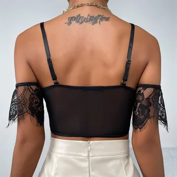 Mixcb Crna Cvjetni Visina Bočna Elegantan cvijet čipka je Za žene seksi majice sa otvorenim leđima 2021 godina novi stil