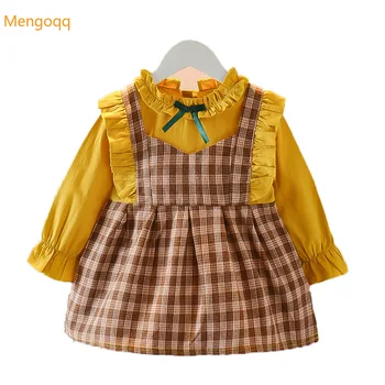 Mala djeca Princeza Proljeće dugi rukav Šarenilo checkered haljina s lukom i рюшами do koljena Dječje odjeće za stranke od 1 do 4 godine