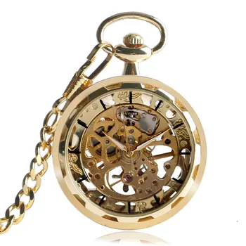 Sat u steampunk stilu za muškarce i žene Luksuzni Mehanički džepni sat s ručnim pogonom Srebrno-zlatno-brončani privjesak s брелоком Chian