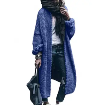 Zimske za žene s dugim rukavima pletene džemper s otvorenim prednji dio kardigan Kaput srednje duljine Svakodnevno monotone modni dugi kaput 2021 casaco