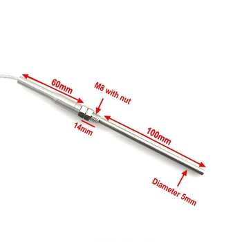 2 metra RTD PT100 Kabel Klin, Sonda 100 mm 3 Žice od -50 ° C do + 400 ° C Senzor temperature
