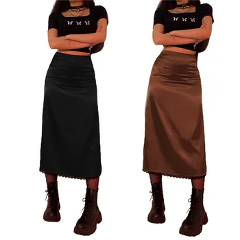 Ženska moda Držači kolaž satin duge suknje Ured lady Vintage Svakodnevni monotono izravna Maxi suknja Ženska Klupska odjeće za Proljeće i Jesen