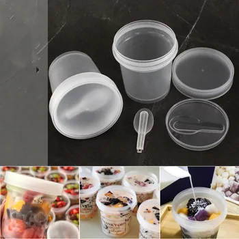 10 kompleta kvalitetan okrugle čaše za sladoled-mat prozirno puding žele jogurt десертная šalica debeli plastični banke kutija za tortu sa žlicom
