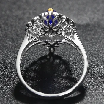 Europa Amerika Luksuzno prsten s Umetak Plava Divljeg oka Oblik AAA Brušenje Cirkon Šuplje Geometrija Srebrni nakit za žene Poklon za vjenčanje