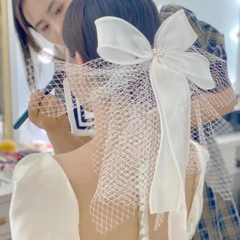2020 Novi Stil Veo za mladence Satiny šlem s lukom Pribor za studio vizažist Kratke ceremonije Vjenčanja veo u korejskom stilu