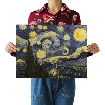 Van Gogh-Ulje na platnu Kafić Ukrasne Slikarstvo Nostalgičan Ukras Kuće Klasicni Kraft-Papir za Plakat Slikarstvo Naljepnice Za Zid 36*47 cm