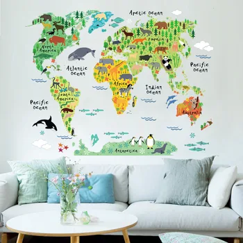 šarene karte svijeta životinja naljepnice za zid za dječje sobe dnevni boravak uređenje doma PVC naljepnica zidno slikarstvo 037 diy uredski zid umjetnost