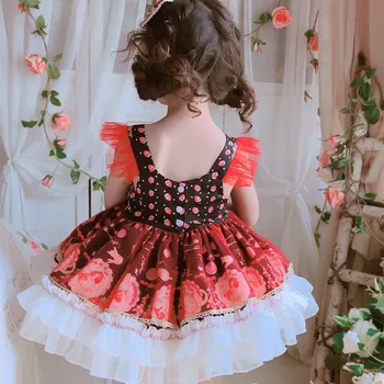 Dječji španjolski Vintage haljine za djevojčice Butik Odjeće Dječja haljina s cartoonish po cijeloj površini na Dan rođenja GZB071