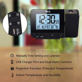 FanJu Digitalni Sat Alram LED Vrijeme Temperatura Projektora Mjerač Vlage Desktop Sat Ponavljanje Termometar Hygrometer FJ3531
