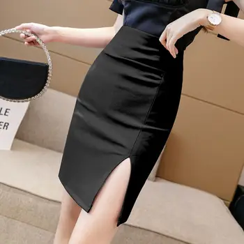 Plus size Ženska suknja Ljeto 2021 Modni seksi visokim strukom Formalna Radna uredski crna Crvena olovka suknje s prorezom Ženska jesen