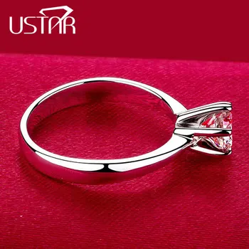 USTAR Klasični Šest Kandži 1 Karat 6 mm Cirkon Vjenčano prstenje za žene Nakit srebrne boje Vjenčano prstenje ženski poklon Anel Bijoux