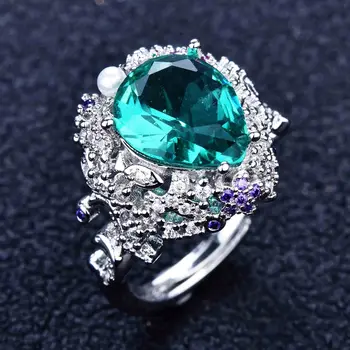 Luksuzno Prsten Od 925 Sterling srebra sa Smaragd Kristalno Cirkon Biserni Prsten Za žene Zaručnički prsten s dragim Kamenom Fin nakit veleprodaja
