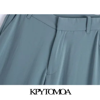 KPYTOMOA Ženska moda Bočni džepovi Ured za odijevanje Ravne Hlače Vintage Visoki struk na munje Ženske hlače Mujer