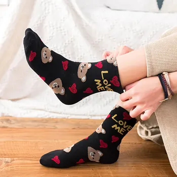 Prozračni Stil Faksu Casual Duga čarapa Cue Medvjed Mačka Pamuk Harajuku Ženske čarape Ženske čarape Kawaii Skarpetki Damskie