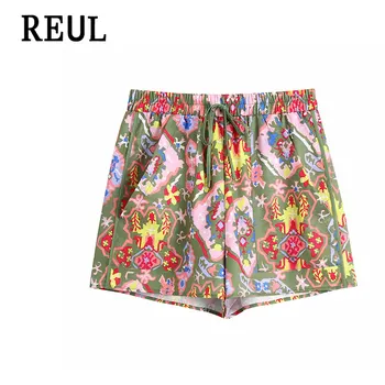 REUL 2021 Za Ženska moda Džepove s cvjetnim ispis Tkane hlače i Starinski čipke s visoko elastičan struk Ženski komplet Kratke hlače Mujer
