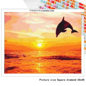 5D DIY Sunset Beach, Dolphin Diamond Slikarstvo, Četvrtasta Ili Okrugla, Mozaik Ručni Rad, Pokloni Ručni Rad, Vez Križem, Uređenje Kuće