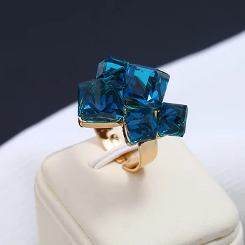Donje Kristal Angažman Koktel prsten Velike veličine Za žene s plavim kamenjem, Šljokicama, nakitom, Dar za djevojčice